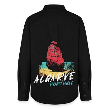 Rock Beach Algarve Illustration Portugal - Women's Oxford Shirt - black - Back - AI Model Female 172 light (172cm)