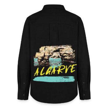 Cliffs Algarve illustration Portugal - Women's Oxford Shirt - black - Back - AI Model Female 172 light (172cm)