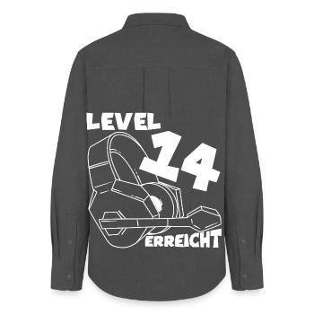 Level 14 erreicht Gaming Motiv 14. - Frauen Oxford Hemd - Anthrazit - Hinten - AI Model Female 172 light (172cm)