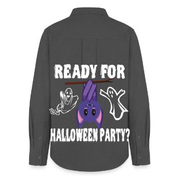 Fledermaus Ready for Halloween Kostüm Party Spruch - Frauen Oxford Hemd - Anthrazit - Hinten - AI Model Female 172 light (172cm)