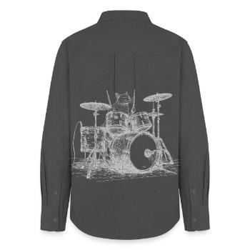 Cat Drums Batteur Musicien Art Vintage - Chemise Oxford Femme - charbon - Dos - AI Model Female 172 light (172cm)
