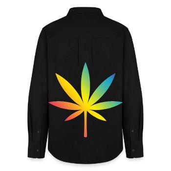 Cannabis / Marihuana / Hanf (Rainbow / Verlauf) - Frauen Oxford Hemd - Schwarz - Hinten - AI Model Female 172 light (172cm)