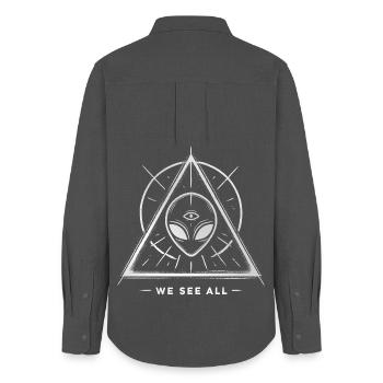 UFO Alien Eye Triangular Sigil - Women's Oxford Shirt - anthracite - Back - AI Model Female 172 light (172cm)