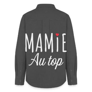 Mamie au Top – Message Touchant et Familial - Chemise Oxford Femme - charbon - Dos - AI Model Female 172 light (172cm)