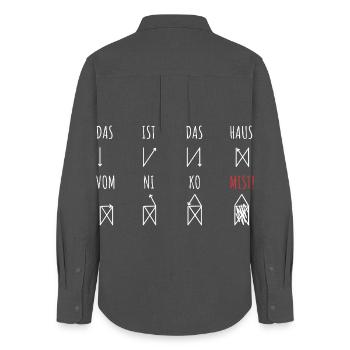 This is the house of St. Nicholas | Crap errors - Women's Oxford Shirt - anthracite - Back - AI Model Female 172 light (172cm)