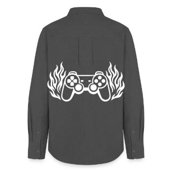 Flammen Controller, brennende Gamepad Grafik - Frauen Oxford Hemd - Anthrazit - Hinten - AI Model Female 172 light (172cm)