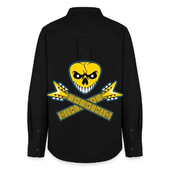Guitar Pick Skull and Crossed Guitars - Women's Oxford Shirt - black - Back - AI Model Female 172 light (172cm)