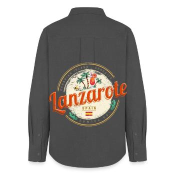 Lanzarote Canary Islands Spain Vintage Souvenir - Women's Oxford Shirt - anthracite - Back - AI Model Female 172 light (172cm)