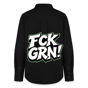 FCK GRN Statement Schriftzug - Frauen Oxford Hemd - Schwarz - Hinten - AI Model Female 172 light (172cm)