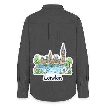 Illustrations du pont parlementaire Big Ben Skyline de Londres - Chemise Oxford Femme - charbon - Dos - AI Model Female 172 light (172cm)