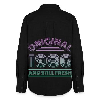 1986 vintage - Women's Oxford Shirt - black - Back - AI Model Female 172 light (172cm)