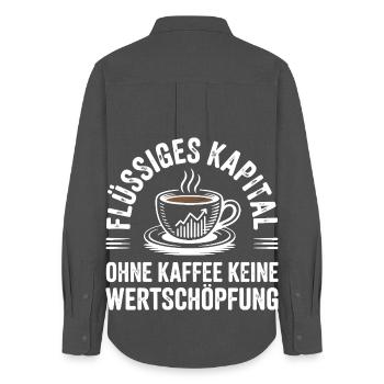 Flüssiges Kapital - Lustiges Kaffee Büro Design - Frauen Oxford Hemd - Anthrazit - Hinten - AI Model Female 172 light (172cm)