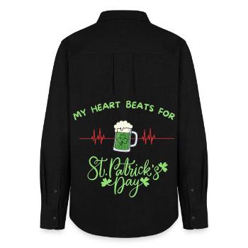 MY HEART BEATS FOR St PATRICK'S DAY - Women's Oxford Shirt - black - Back - AI Model Female 172 light (172cm)
