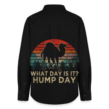 What Day Is It Hump Day Camel Retro Sunset - Women's Oxford Shirt - black - Back - AI Model Female 172 light (172cm)