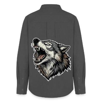 Wild Wolf Heulend Alpha Wolf Maskottchen - Frauen Oxford Hemd - Anthrazit - Hinten - AI Model Female 172 light (172cm)