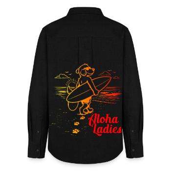 Aloha Ladies Surfer Dog style hawaïen - Chemise Oxford Femme - noir - Dos - AI Model Female 172 light (172cm)