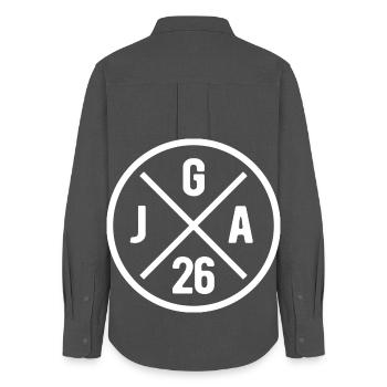 JGA Junggesellenabschied 2026 planen - Frauen Oxford Hemd - Anthrazit - Hinten - AI Model Female 172 light (172cm)