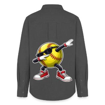 Softball Dabbing - Frauen Oxford Hemd - Anthrazit - Hinten - AI Model Female 172 light (172cm)