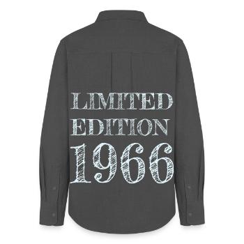 1966 60th year of birth - Women's Oxford Shirt - anthracite - Back - AI Model Female 172 light (172cm)