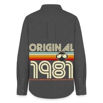 Originalausgabe 1981 Retro - Frauen Oxford Hemd - Anthrazit - Hinten - AI Model Female 172 light (172cm)
