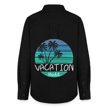 Vacation Fashion Retro Palm Trees Sunset Beach - Women's Oxford Shirt - black - Back - AI Model Female 172 light (172cm)