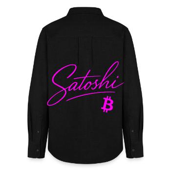 Satoshi Typografie Pink Neon Crypto Style Bitcoin - Frauen Oxford Hemd - Schwarz - Hinten - AI Model Female 172 light (172cm)