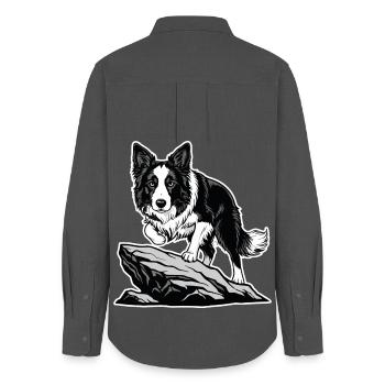 Dog Border Collie on Rock Portrait Agility - Women's Oxford Shirt - anthracite - Back - AI Model Female 172 light (172cm)