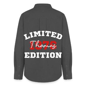 Limitierte Edition 1976 Thomas Geburtstag Shirt - Frauen Oxford Hemd - Anthrazit - Hinten - AI Model Female 172 light (172cm)