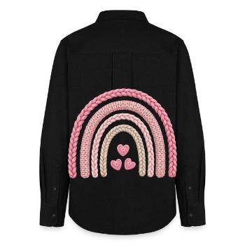 Regenbogen Rosa Strickmuster - Frauen Oxford Hemd - Schwarz - Hinten - AI Model Female 172 light (172cm)