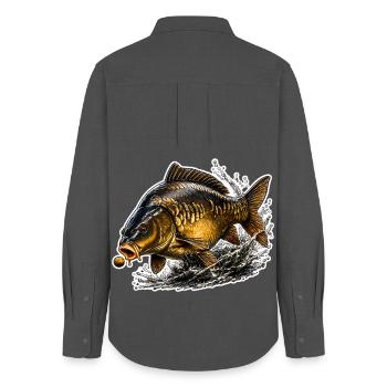 Mirror Carp Fishing Design - Women's Oxford Shirt - anthracite - Back - AI Model Female 172 light (172cm)