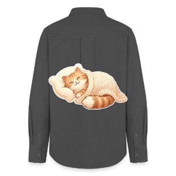 Katze Schlafen - Frauen Oxford Hemd - Anthrazit - Hinten - AI Model Female 172 light (172cm)