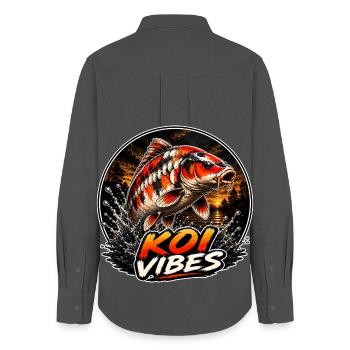 Koi Vibes Sunset Carp Design - Frauen Oxford Hemd - Anthrazit - Hinten - AI Model Female 172 light (172cm)