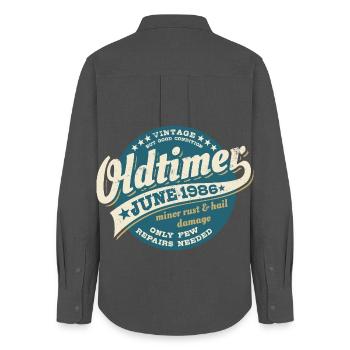 Oldtimer June 1986 | Birthday Gift - Women's Oxford Shirt - anthracite - Back - AI Model Female 172 light (172cm)