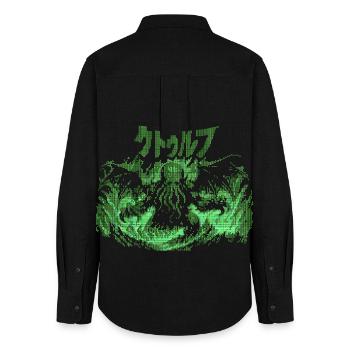 Cthulhu Pixel CRT Néon Vert - Chemise Oxford Femme - noir - Dos - AI Model Female 172 light (172cm)