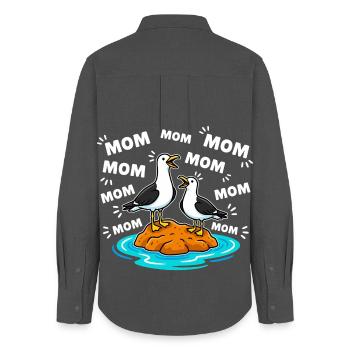 Mom Mom Mom - Lustige Möwen Kinder - Frauen Oxford Hemd - Anthrazit - Hinten - AI Model Female 172 light (172cm)