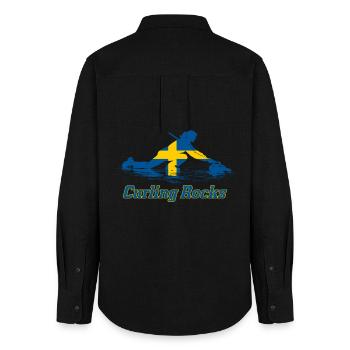 Curling Rocks Sweden Fan Merch - Women's Oxford Shirt - black - Back - AI Model Female 172 light (172cm)