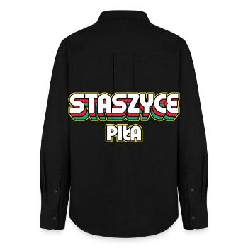 Staszyce Piła. Name des Retro-Bezirks - Frauen Oxford Hemd - Schwarz - Hinten - AI Model Female 172 light (172cm)