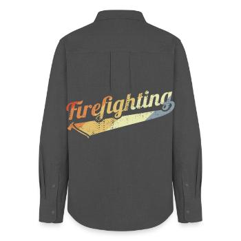 Feuerwehr Vintage Look - Frauen Oxford Hemd - Anthrazit - Hinten - AI Model Female 172 light (172cm)