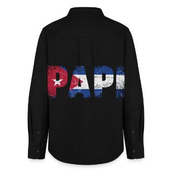 Papa Drapeau de Cuba Papa Vintage - Chemise Oxford Femme - noir - Dos - AI Model Female 172 light (172cm)