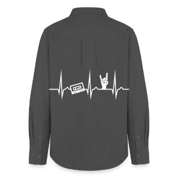 Heavy Metal Cassette ECG - Musique - Nostalgie - Chemise Oxford Femme - charbon - Dos - AI Model Female 172 light (172cm)