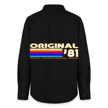 Originaler 81er Vintage Rainbow - Frauen Oxford Hemd - Schwarz - Hinten - AI Model Female 172 light (172cm)