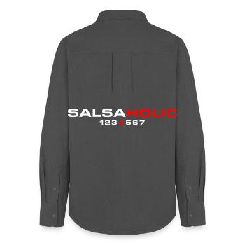 SALSAHOLIC 123-567 – Dance outfit for salsa addicts - Women's Oxford Shirt - anthracite - Back - AI Model Female 172 light (172cm)
