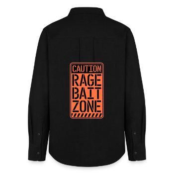 Warning Rage Bait Caution Zone Sign Fun Warning - Women's Oxford Shirt - black - Back - AI Model Female 172 light (172cm)