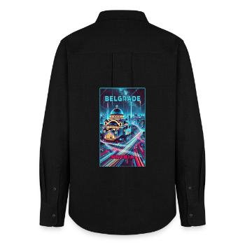 Belgrade Serbia Skyline Design - Women's Oxford Shirt - black - Back - AI Model Female 172 light (172cm)