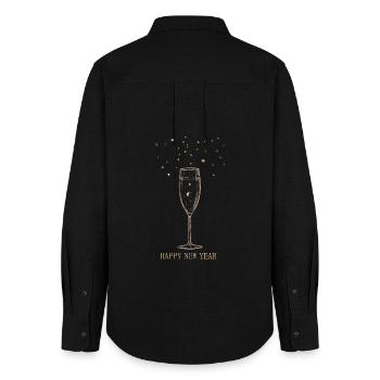 Sektglas mit Sternen und Neujahrsgruß. - Women's Oxford Shirt - black - Back - AI Model Female 172 light (172cm)