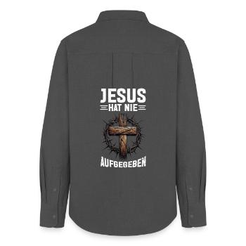 Jésus n’a jamais abandonné l’église des lecteurs de la Bible - Chemise Oxford Femme - charbon - Dos - AI Model Female 172 light (172cm)