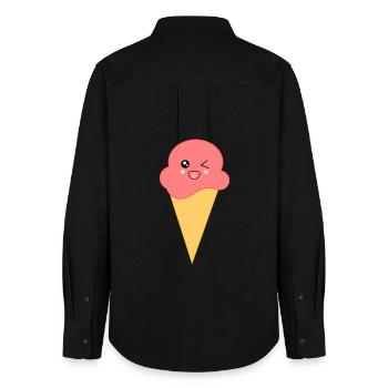 Eis Eiscreme Erdbeereis - Frauen Oxford Hemd - Schwarz - Hinten - AI Model Female 172 light (172cm)