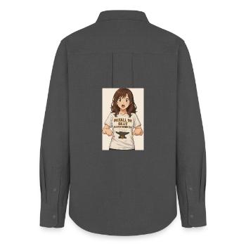 Humorous Metal Art Motif - Women's Oxford Shirt - anthracite - Back - AI Model Female 172 light (172cm)