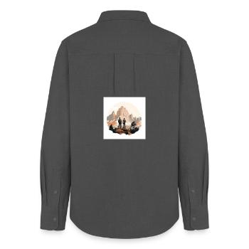 Hikers in front of an alpine landscape - Women's Oxford Shirt - anthracite - Back - AI Model Female 172 light (172cm)