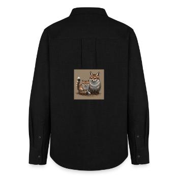 Playful Fox Mother and Child - Women's Oxford Shirt - black - Back - AI Model Female 172 light (172cm)